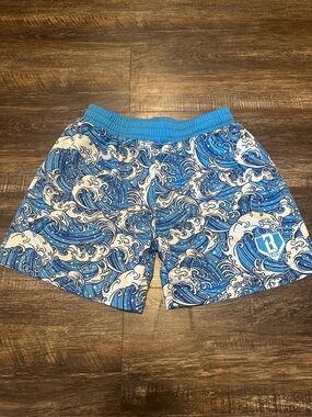 Baseball Lifestyle 101 Blue Wave Print Kids Shorts